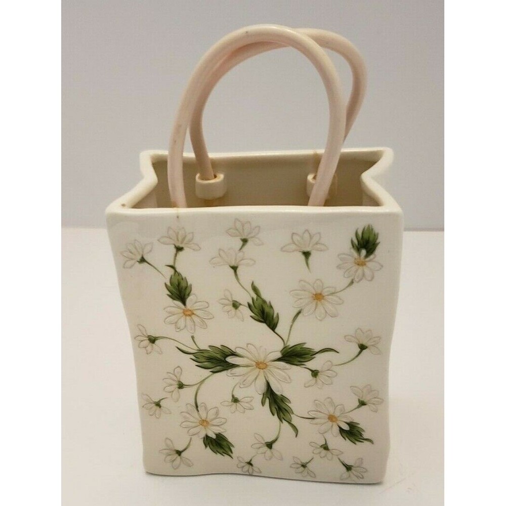 Lefton Porcelain Bag Vase with a Daisy Floral Design Mid-Century Modern~Vintage~
